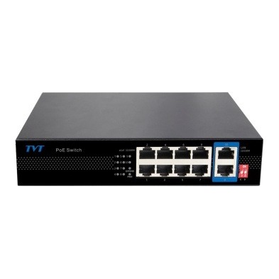 TVT TDB2208S1PGU - Switch PoE 8 porte + 2 uplink Gigabit, 120W