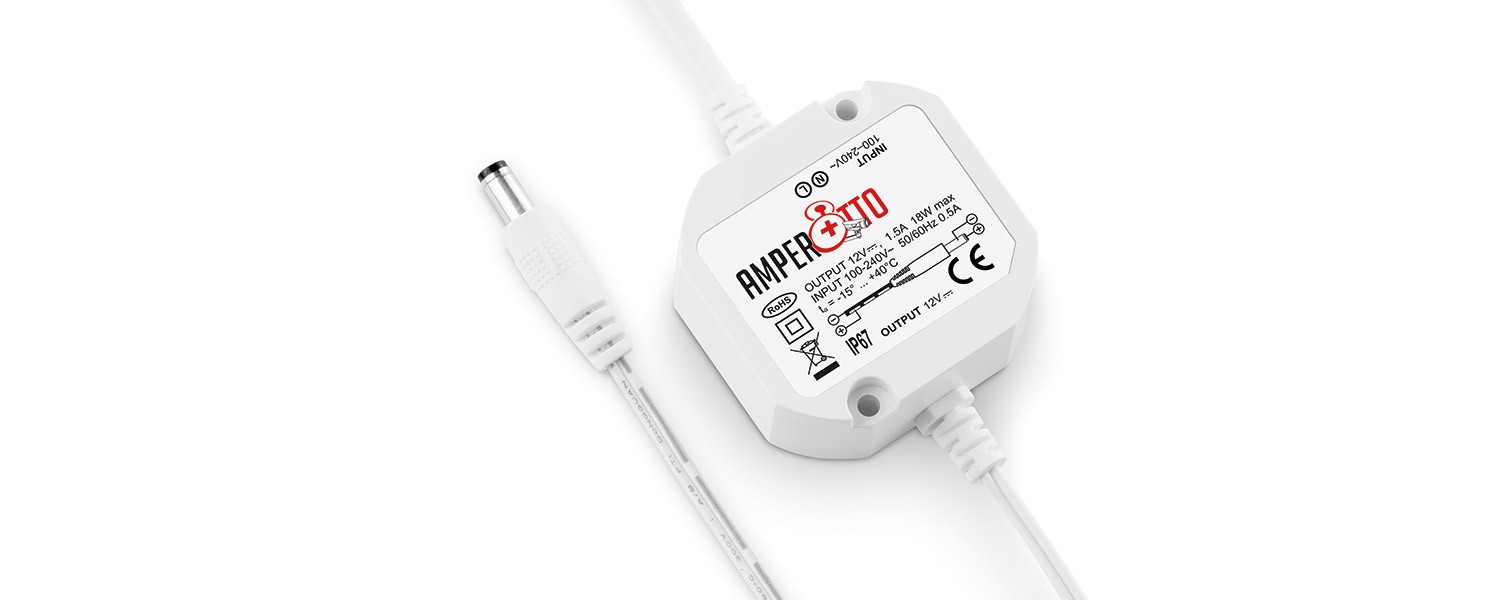 VENITEM AMPEROTTO - Alimentatore resinato IP 67 12 Vcc 1,5 A per telecamere